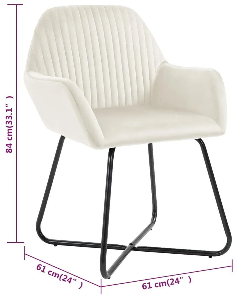 Cadeiras de jantar 2 pcs veludo cor creme