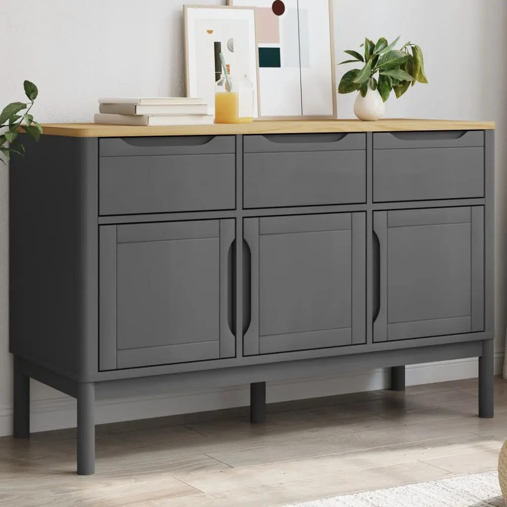 vidaXL Aparador FLORO 114x43x74 cm pinho maciço cinzento