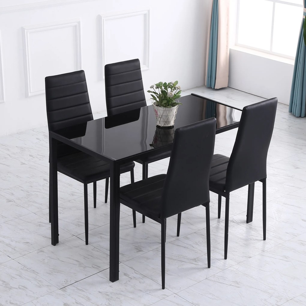 Mesa Sala de Jantar de Cristal Mesa Retangular para 4-6 pessoas (CADEIRAS NÃO INCLUIDAS) com Pés de Metal Multifuncional 120x60x75 cm Preto