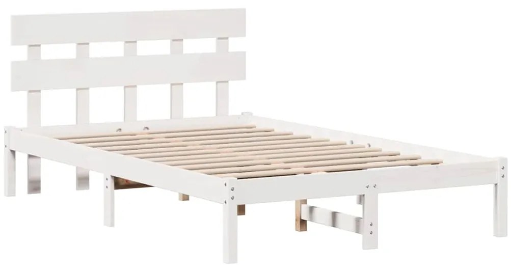 Estrado de Cama com Cabeceira Branca 135x190 cm Madeira Maciça de Pinh