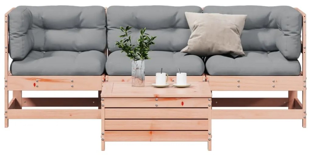 vidaXL 4 pcs conj. lounge jardim com almofadões madeira douglas maciça