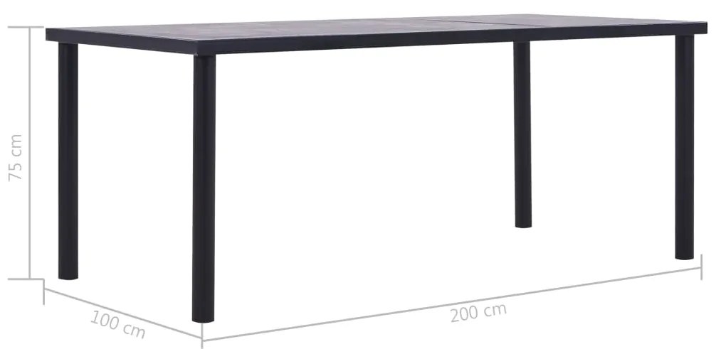 Mesa de jantar 200x100x75 cm MDF preto e cinzento cimento