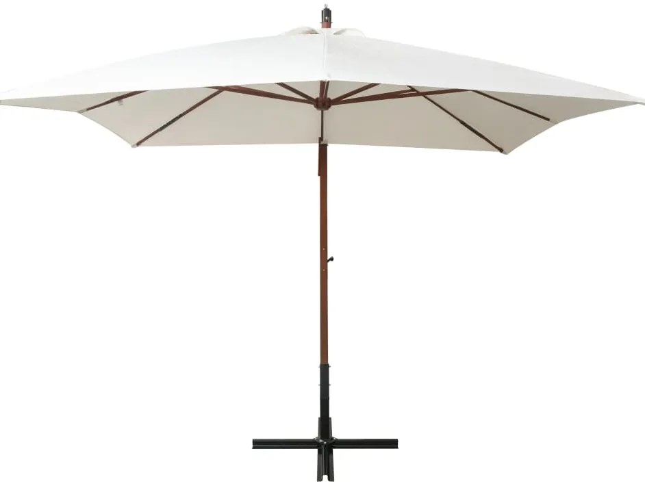 Guarda-sol suspenso com mastro de madeira 300x300 cm branco