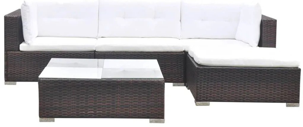 5 pcs conjunto lounge jardim c/ almofadões vime PE castanho