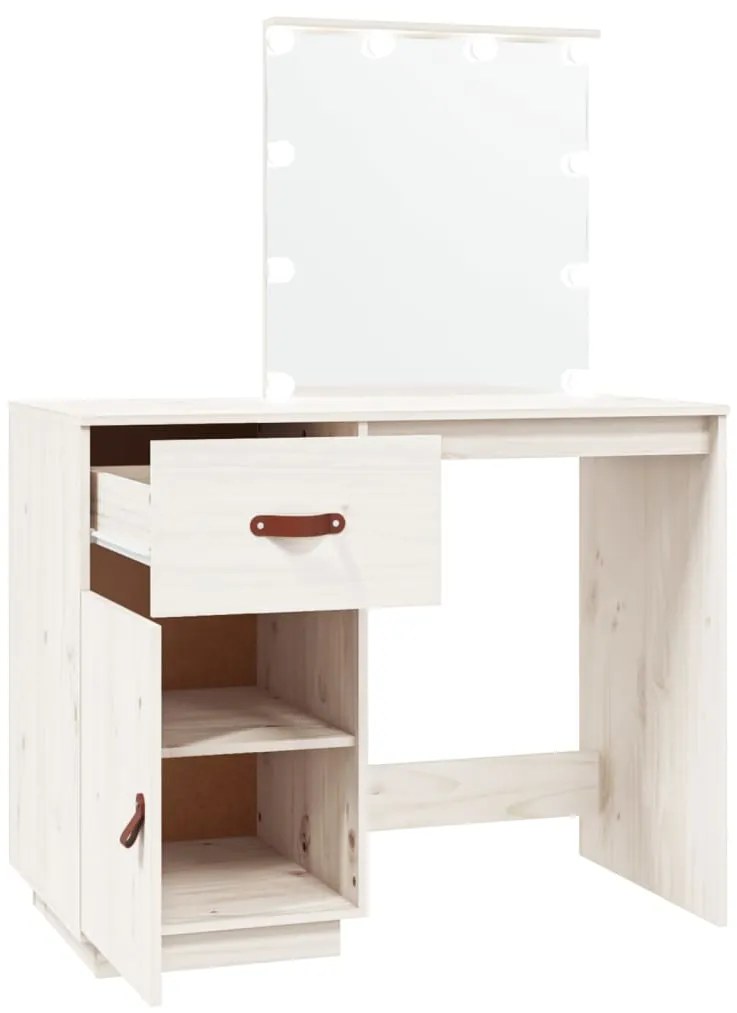 Toucador com luzes LED 95x50x133,5 cm pinho maciço branco