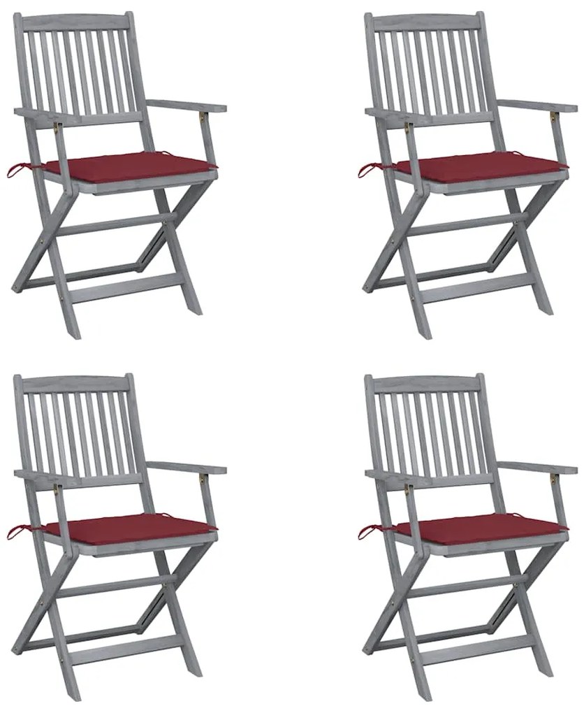 vidaXL Cadeiras exterior dobráveis c/ almofadões 4 pcs acácia maciça