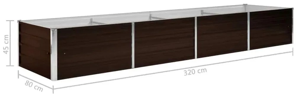 Canteiro elevado de jardim aço galvanizado 320x80x45cm castanho