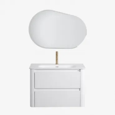 Conjunto De Móvel De Casa De Banho Em Madeira Com Lavatório Integrado Egerton Branco & Oval Led E Anti-embaciamento 100x65 Cm - Sklum