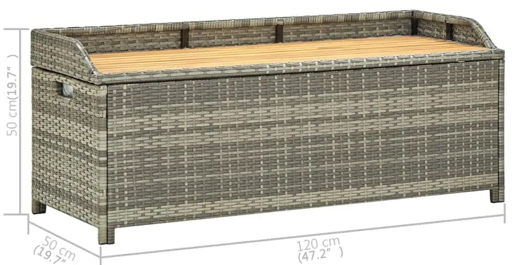 Banco de jardim c/ arrumação 120 cm vime PE cinzento