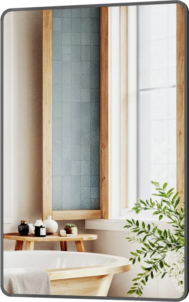 Espelho de casa de banho de parede retangular 91 x 61 cm com moldura de alumínio Preto