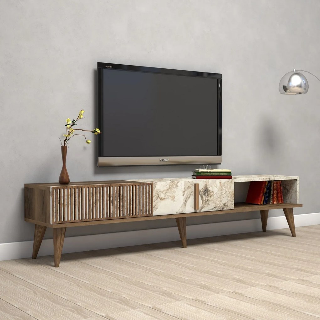 Móvel TV Milan – Nogueira/Branco – 180x40x35 cm