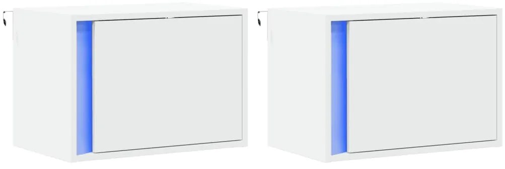 Mesas de cabeceira de parede com luzes LED 2 pcs branco