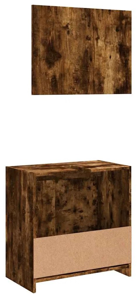 2 pcs conj. móveis casa de banho derivados madeira cor fumado