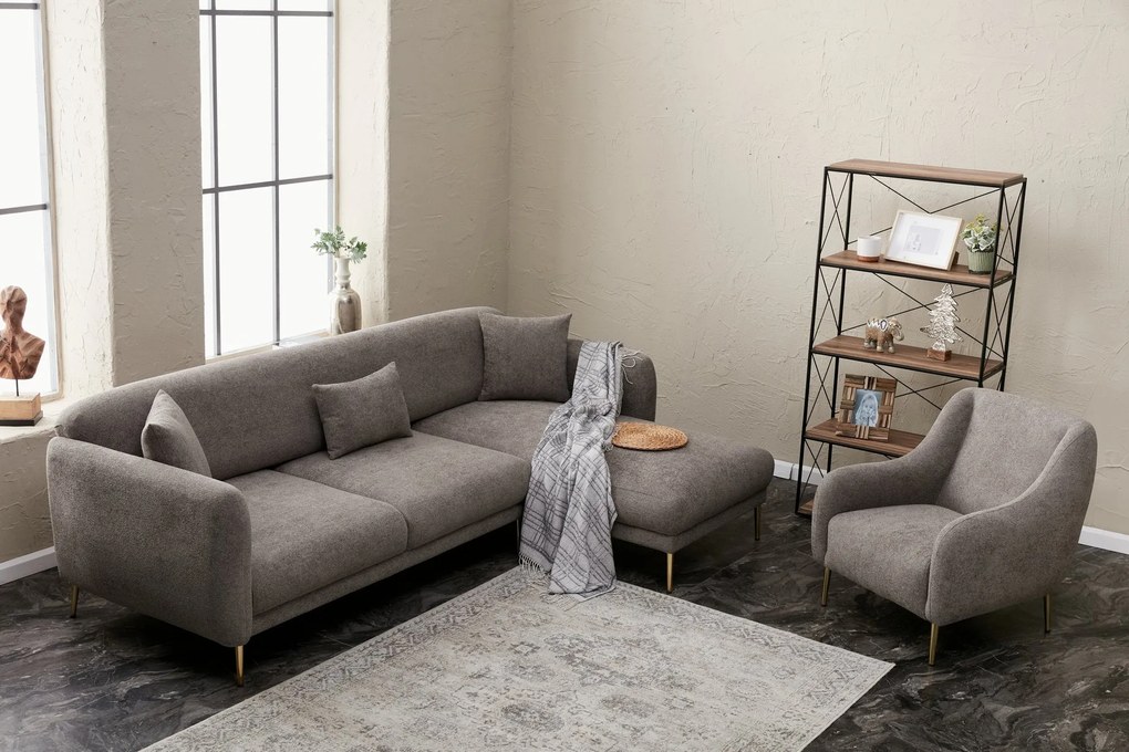 Sofá-Cama de Canto Simena – Cinzento Dourado – 266 x 133 cm