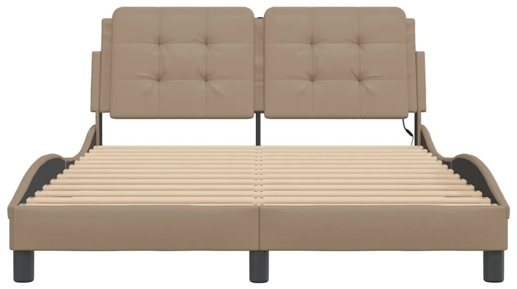 Estrutura cama c/ luzes LED 120x200 couro artificial cappuccino