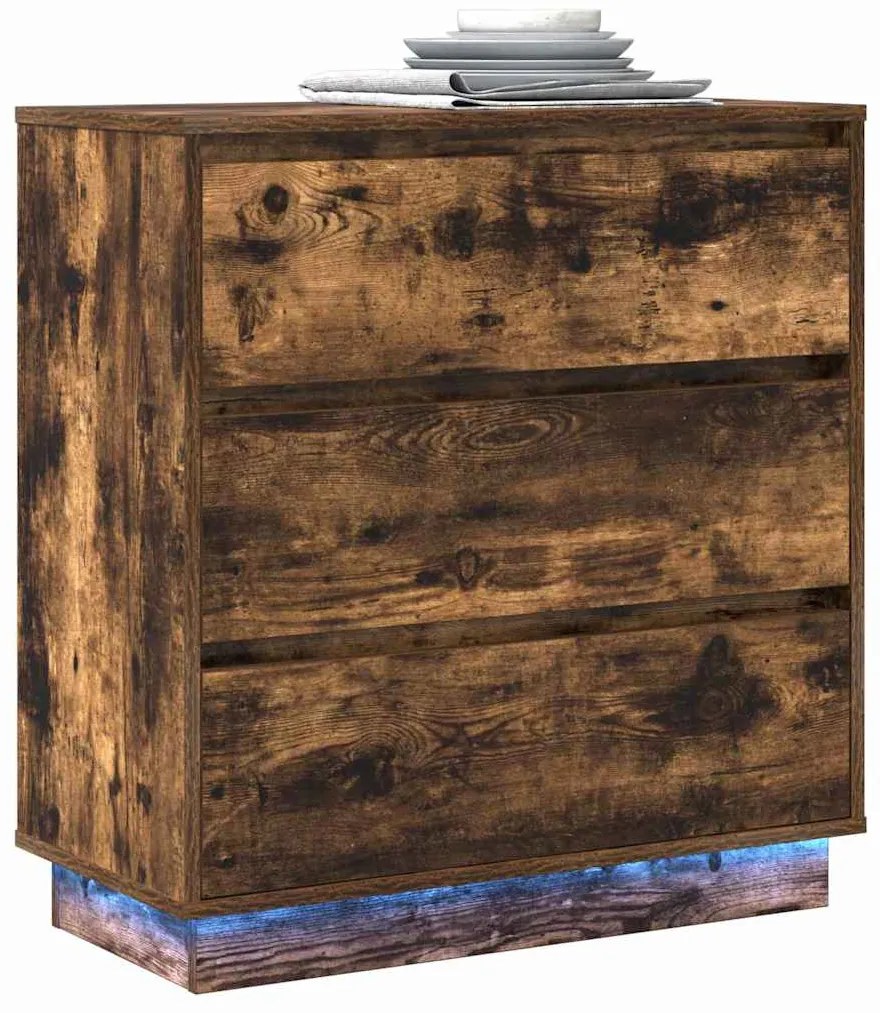 Criado-mudo com LED Carvalho Fumado 71x34,5x75 cm Madeira de Engenhari