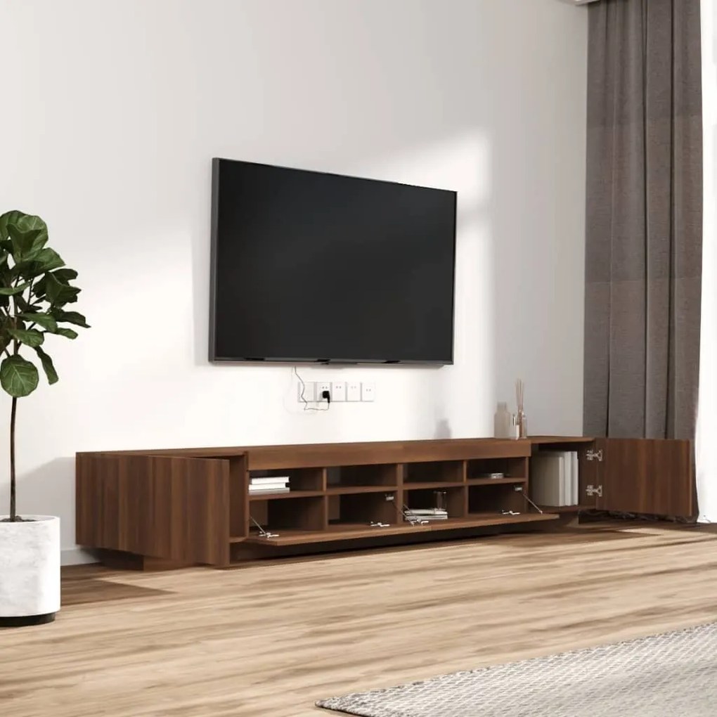 Conjunto móveis de TV 3pcs c/ LEDs madeira carvalho castanho