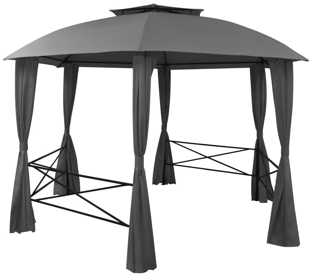 Pérgola de Jardim Hexagonal com Cortinas - Antracite - 4x3m