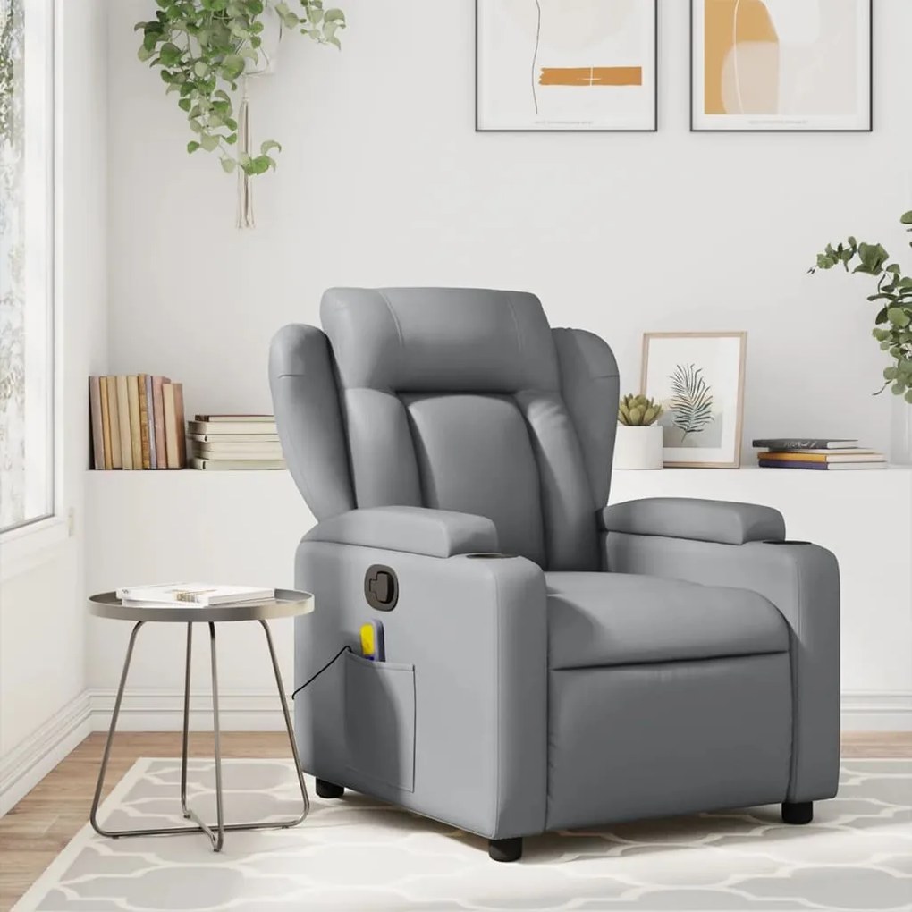 vidaXL Poltrona reclinável couro artificial cinzento