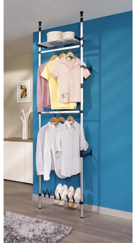 Sistema guarda-roupa telescóp. c/ varões e prateleira alumínio