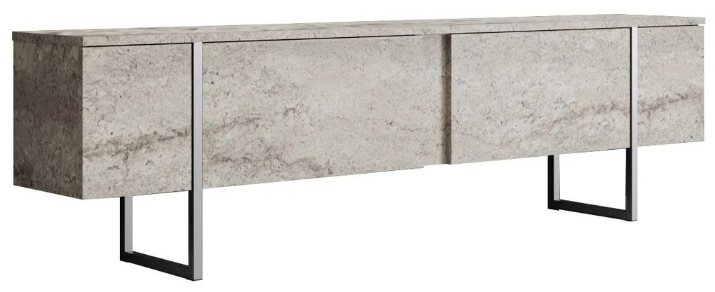 Móvel de TV "Madrid" - Travertino Mármore e Prata - 180x50x30cm - Desi