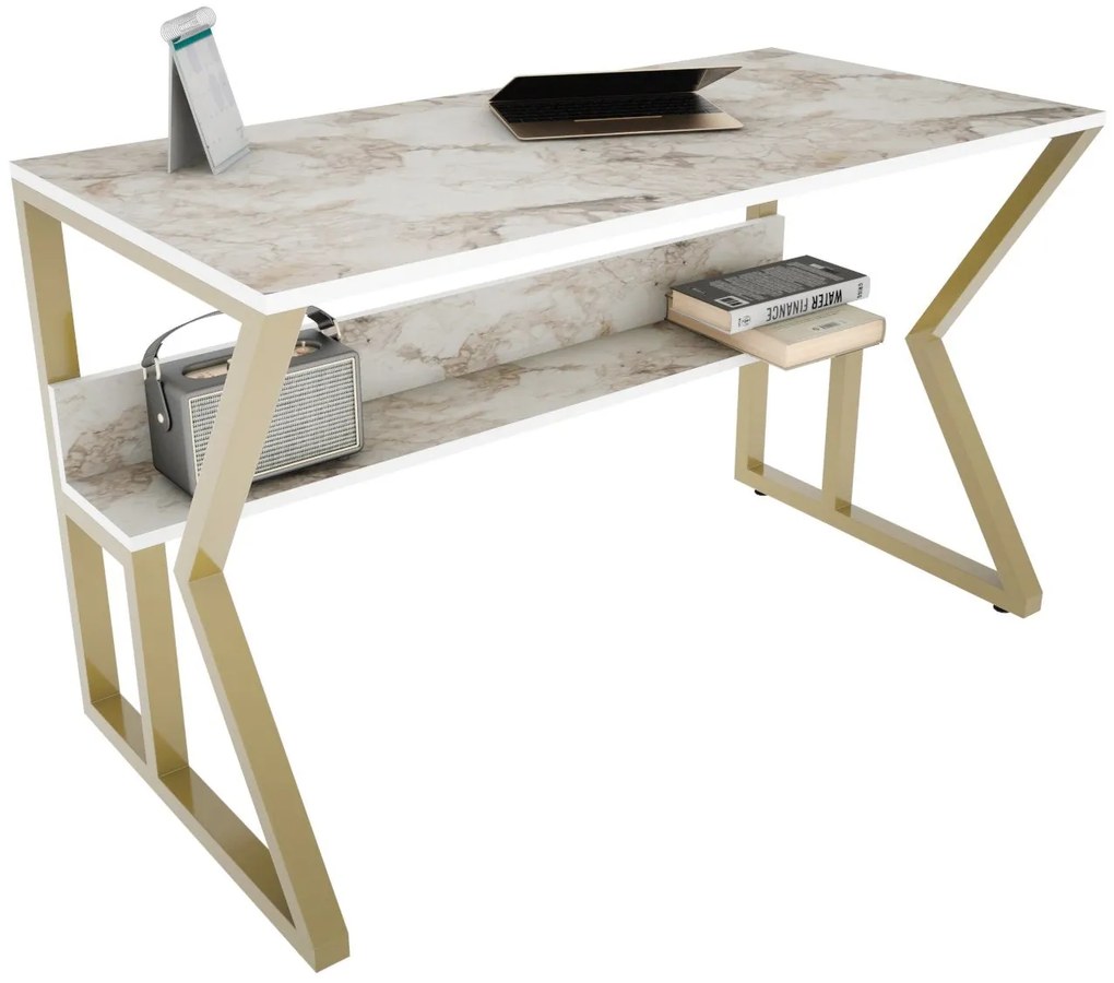 Secretária Wake – Branco e Dourado – 120x72,8x60 cm