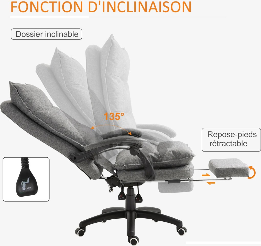 Cadeira de escritório ergonómica com função de massagem, com encosto reclinável, altura ajustável, apoio para os pés integrado, comando com fio, rotaç