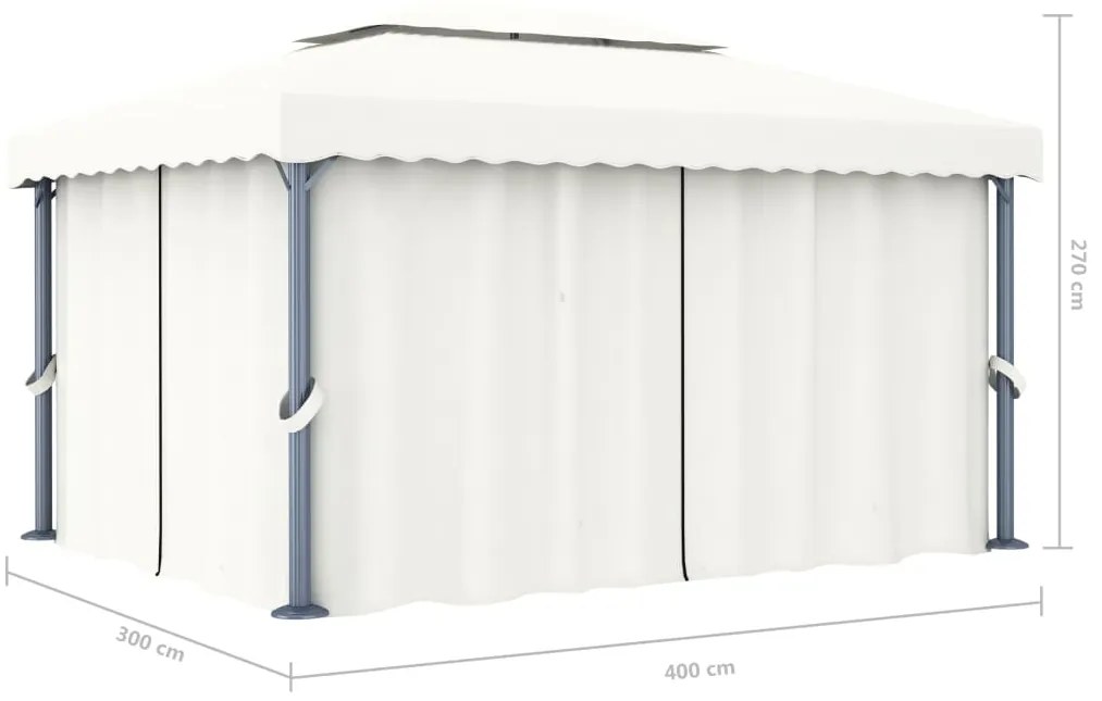 Gazebo com cortina 4x3 m alumínio branco nata