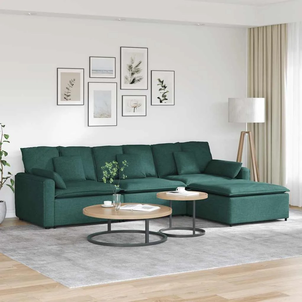 vidaXL Sofá modular com pufes e almofadas verde-escuro