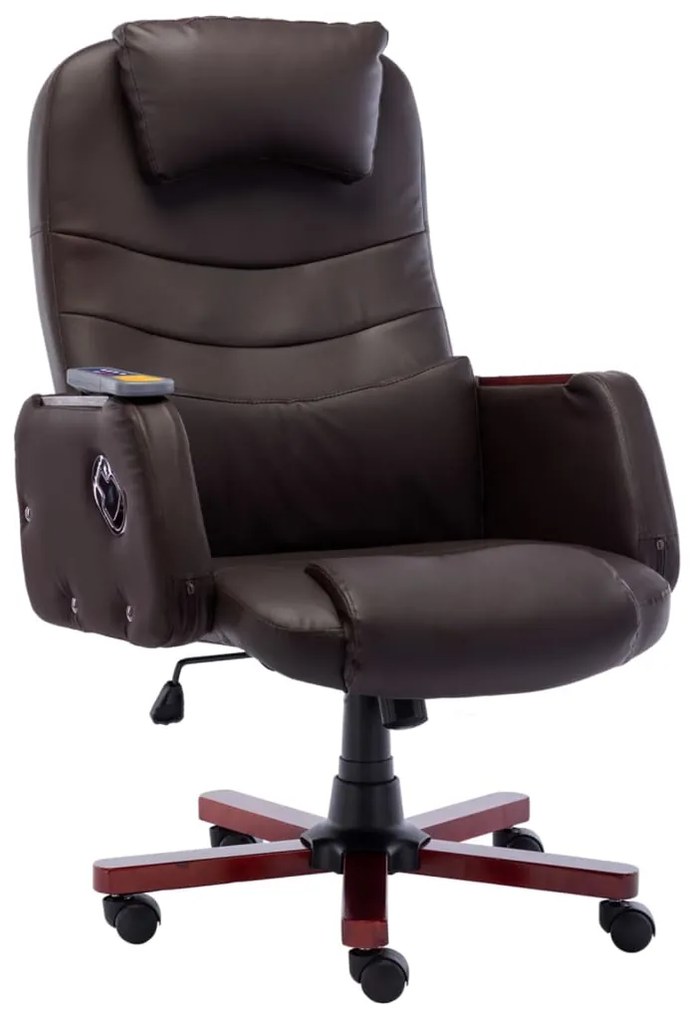vidaXL Cadeira escritório c/ função massagem couro artificial castanho