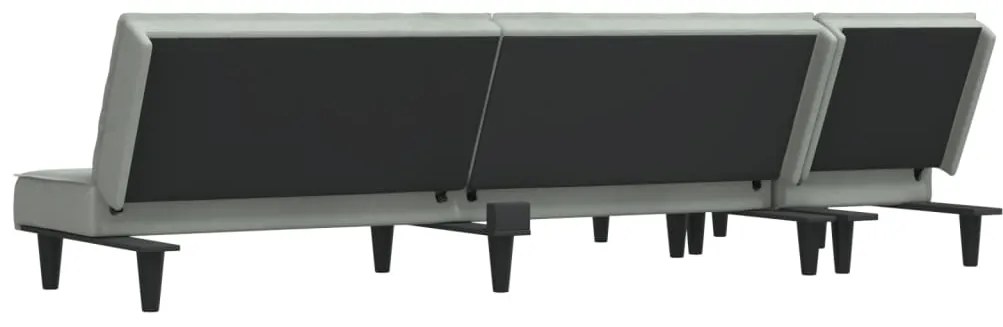 Sofá-cama em forma de L 255x140x70 cm veludo cinzento-claro