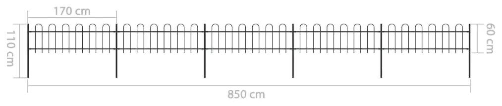 Cerca de jardim com topo em aros 8,5x0,6 m aço preto