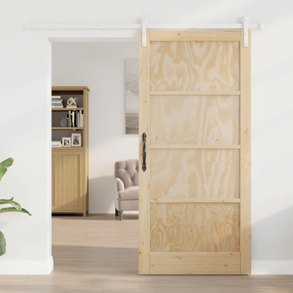 Porta Deslizante vidaXL com Conjunto de Ferragens 93x202 cm Madeira Ma