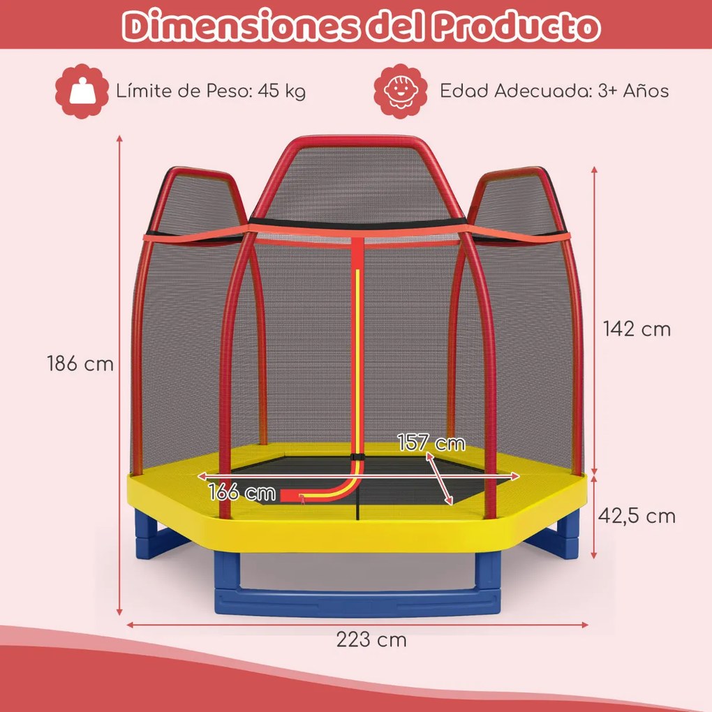 Trampolim para crianças 223 cm com rede de segurança Estrutura de aço Capacidade de carga 150 kg Trampolim para interior e exterior Laranja