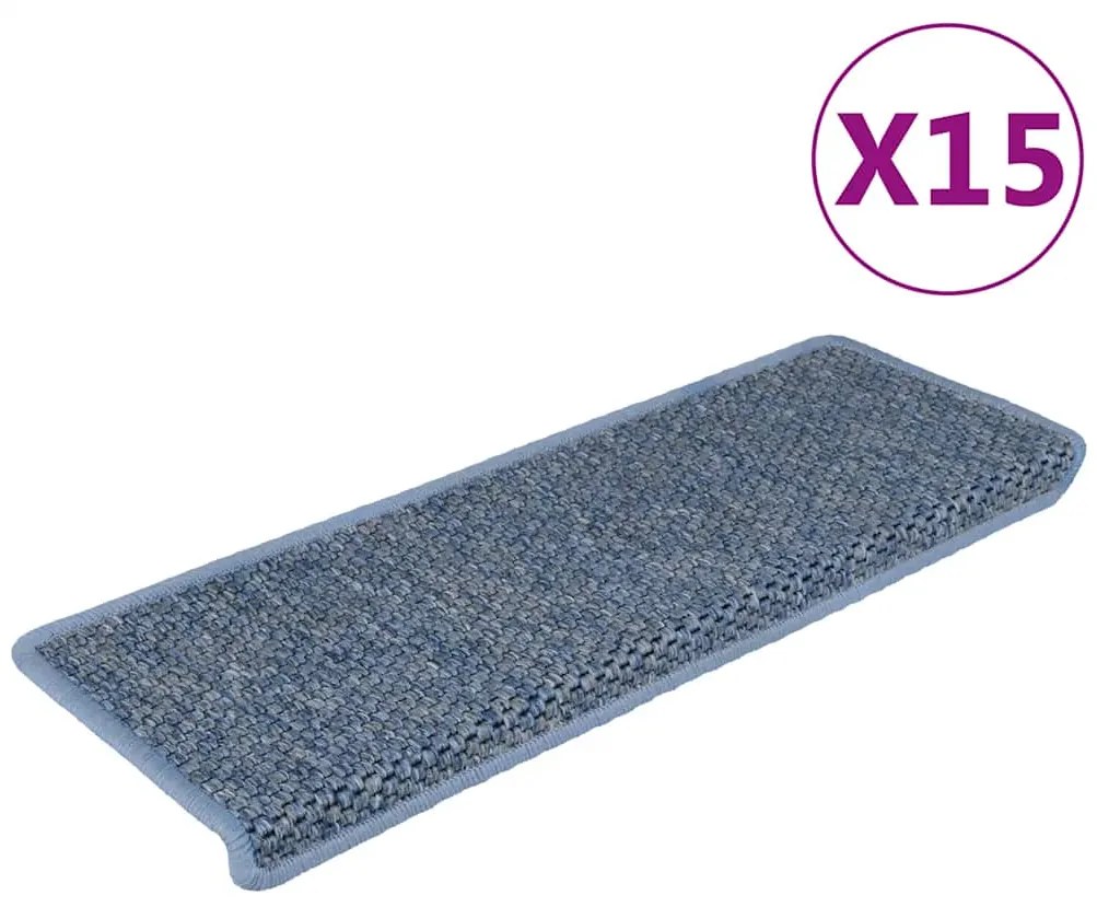 Tapetes escada adesivos aspeto sisal 15 pcs 65x21x4 cm azul