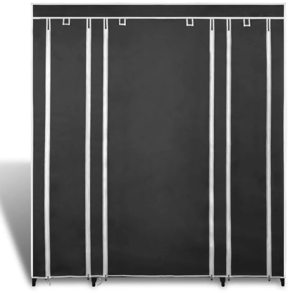 Armário tecido com compartimentos e varões 45x150x176 cm preto