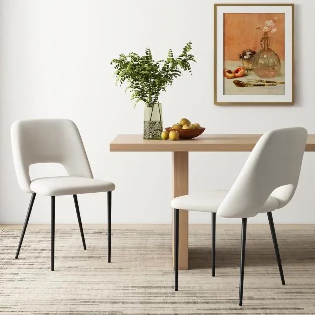 Conjunto de 2 cadeiras jantar e cozinha estofadas com 2 peças de altura de balcão Pernas de metal Costas ocas 48,5 x 57 x 85 cm Bege