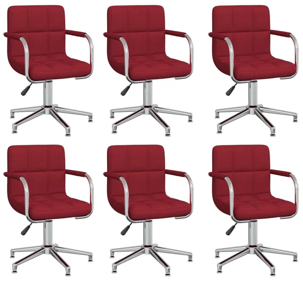 vidaXL Cadeiras de jantar giratórias 6 pcs tecido vermelho tinto