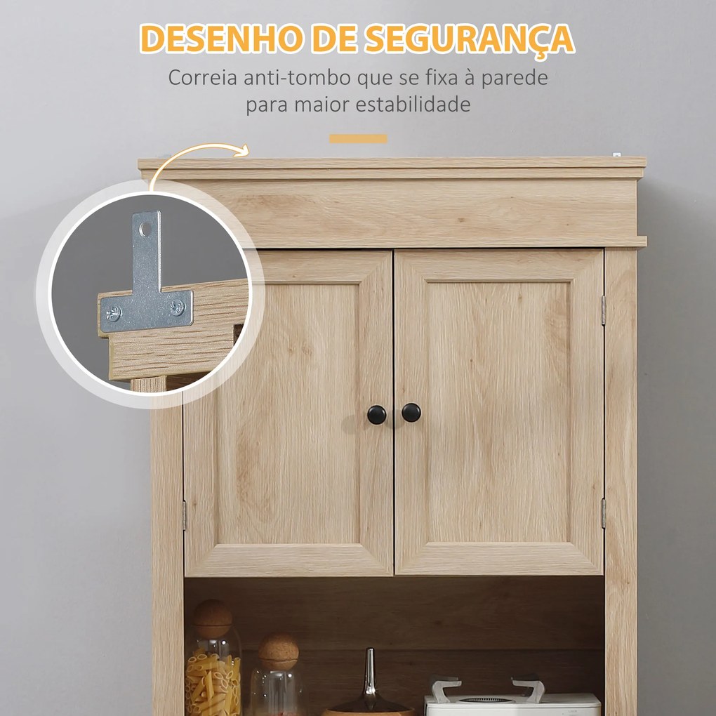 Armário de Cozinha com 4 Portas 1 Gaveta e Prateleira Aberta para Sala de Estar Sala de Jantar 74x39,5x183cm cor Carvalho
