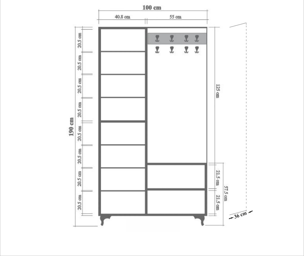 Hall Stand Inci – Carvalho Sonoma – 100x190x36 cm