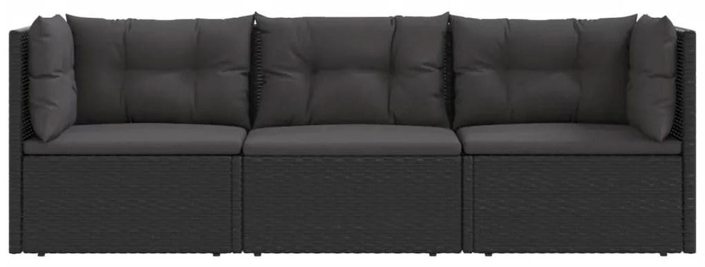 3 pcs conjunto lounge de jardim c/ almofadões vime PE preto