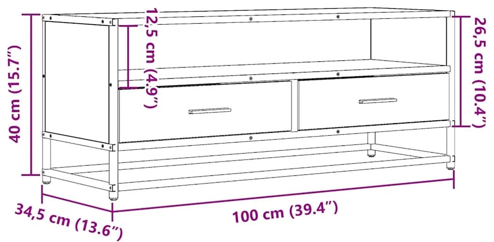 Móvel TV 100x34,5x40 cm deriv. madeira/metal carvalho castanho