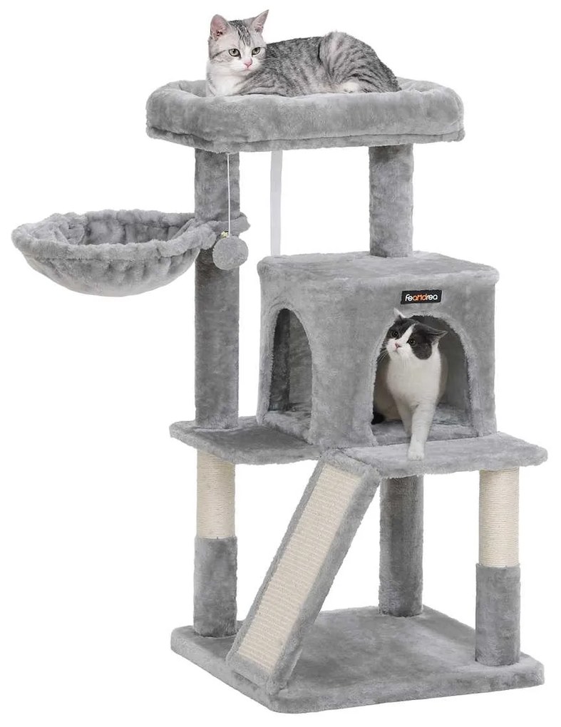 Arranhador para gatos com tábua de arranhar 48 x 48 x 96 cm cinzento claro