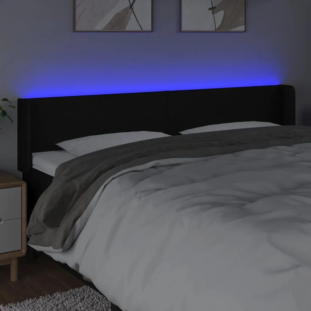 Cabeceira de cama c/ luzes LED tecido 183x16x78/88 cm preto