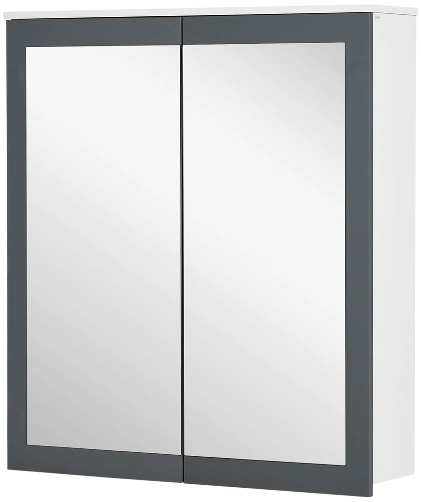 kleankin Armário de Casa de Banho com Espelho 2 Portas e Prateleiras Ajustáveis 69x17x75,5 cm Branco e Cinza