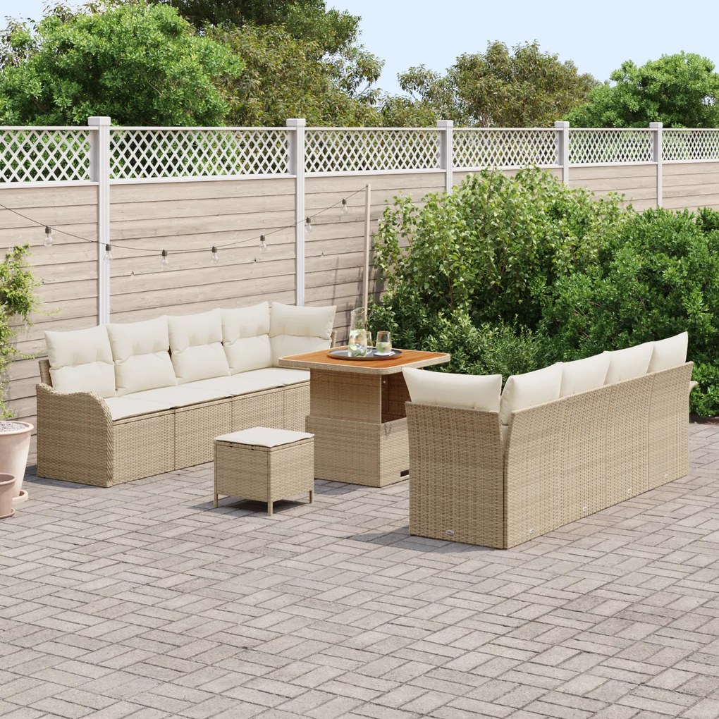 Conjunto de Sofá de Jardim vidaXL com Almofadas Bege Rattan Poli Acáci