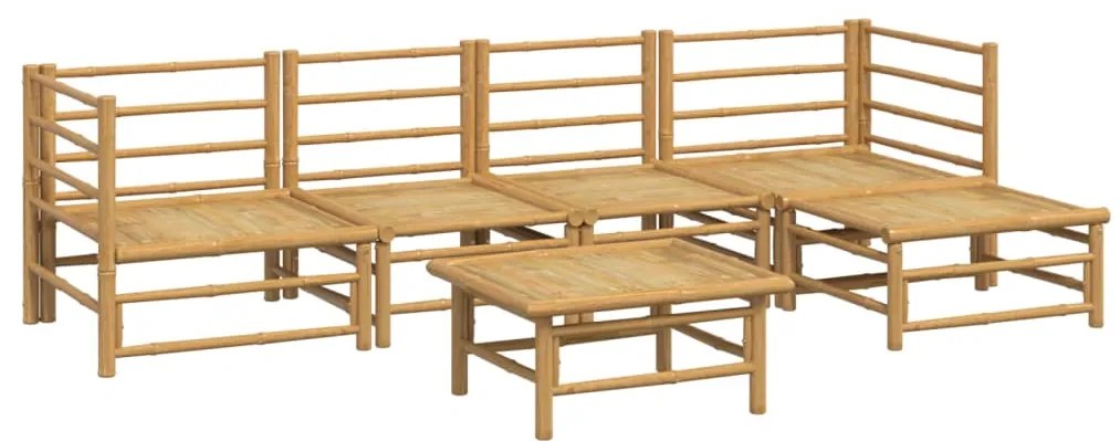 6 pcs conj. lounge de jardim bambu c/ almofadões cinzento-claro