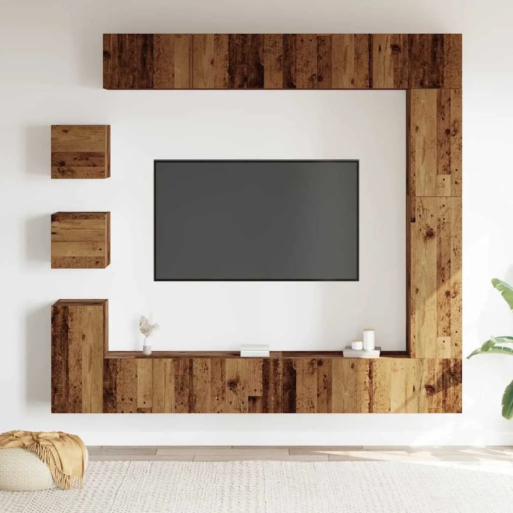 Conjunto de armário TV de parede 9 pcs madeira madeira velha