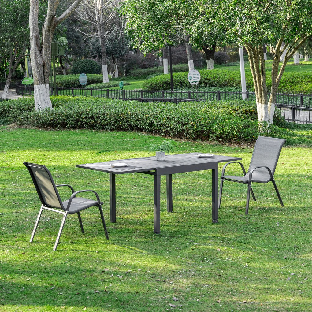 Outsunny Mesa de Jardim Extensível de Alumínio Mesa de Jantar Retangular para 4-6 Pessoas Carga Máxima 70kg para Pátio Terraço Exterior 180x90x73cm Cinza