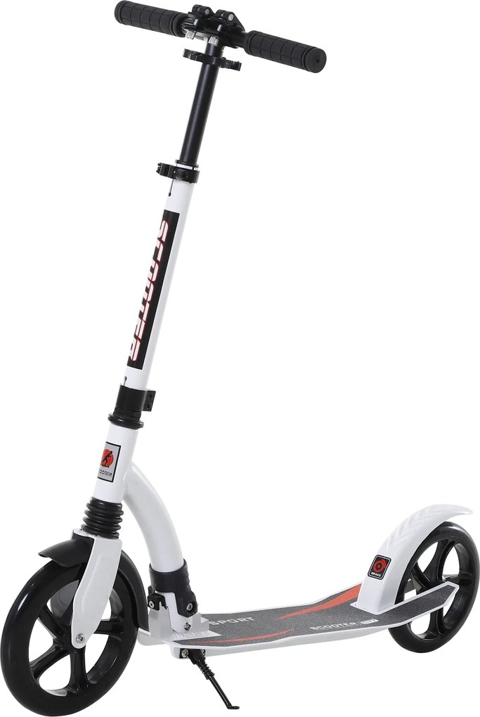 HOMCOM Patinete infantil, Kickscooter com amortecimento, patinete dobrável e ajustável em altura, a partir de 14 anos, Alumínio, Branco, 92,5 x 37,5 x 82-97 cm | Aosom Portugal